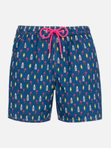 Man lightweight fabric swim-shorts Lighting Micro Fantasy with cocktail print