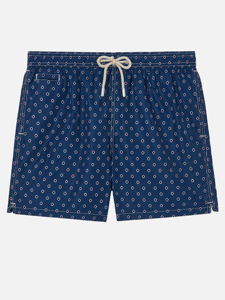 Bañador corto Navy Lighting Micro con estampado de mini salvavidas 