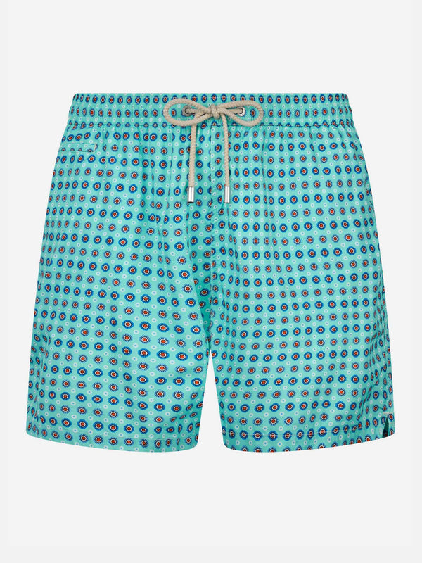 Man lightweight fabric swim-shorts Lighting Micro Fantasy with tie print