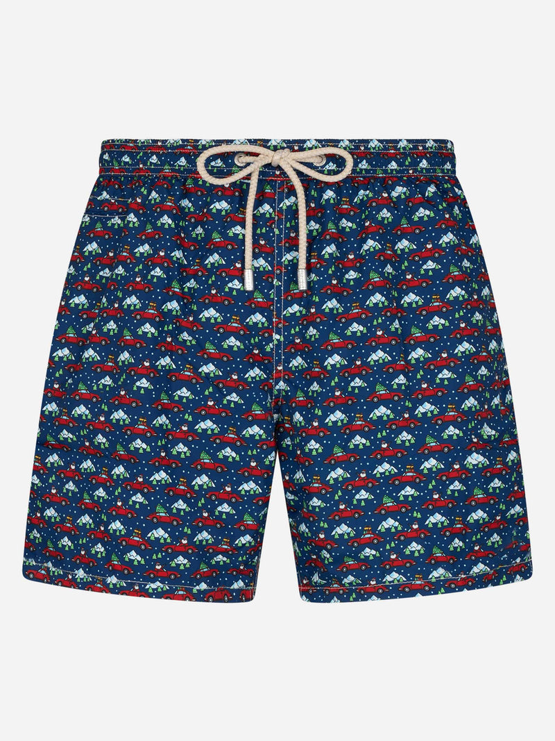 Man lightweight fabric swim-shorts Lighting Micro Fantasy with Santa driver print