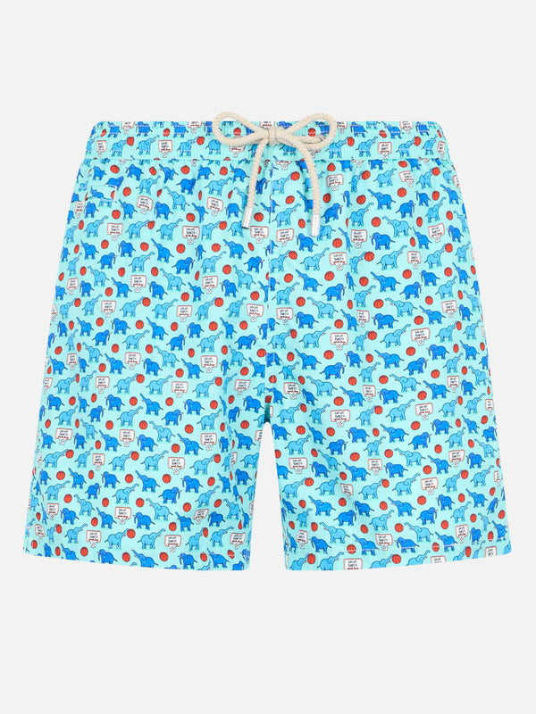 Man lightweight fabric swim-shorts Lighting Micro Fantasy with elephant print