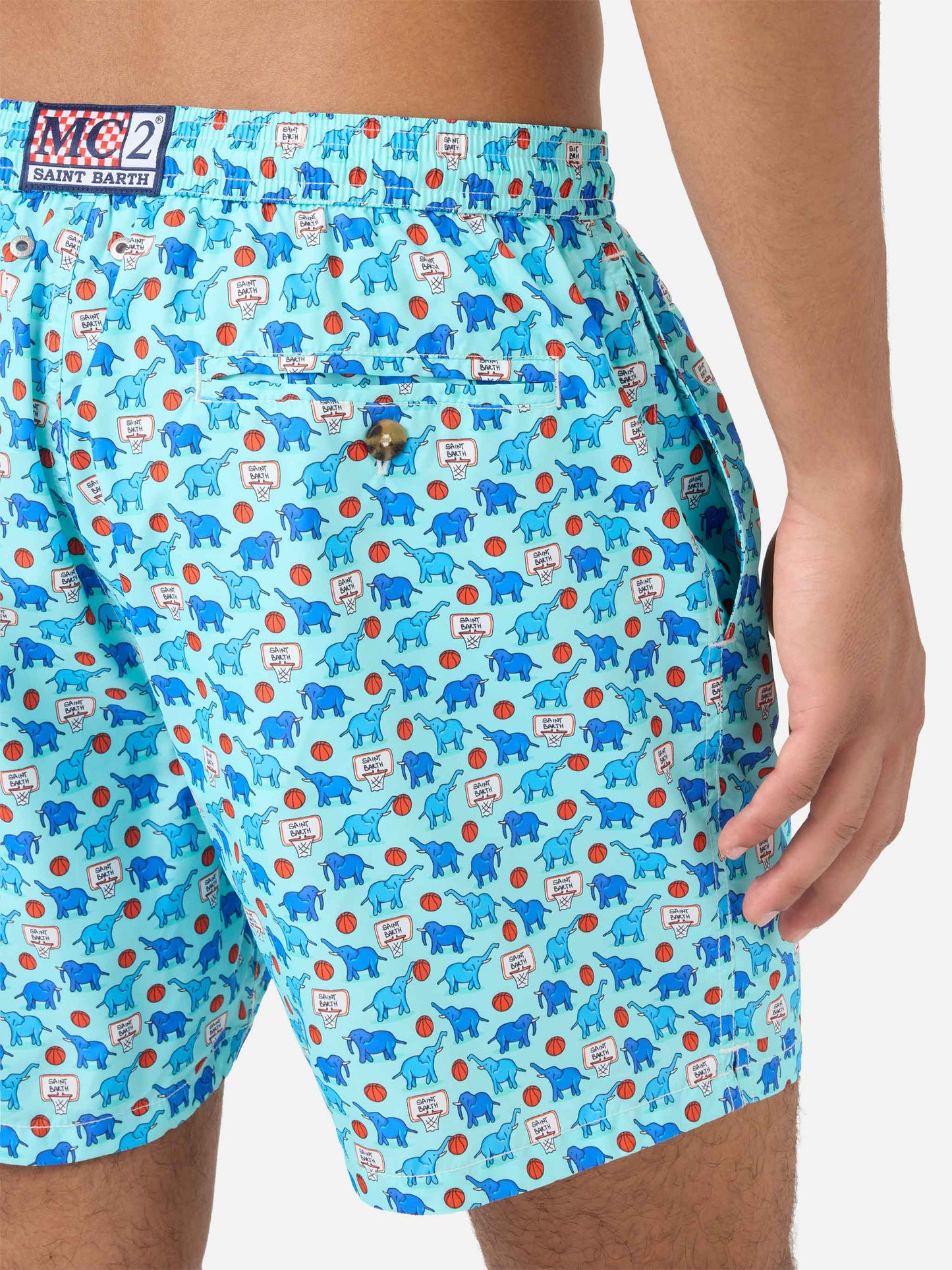 Short de bain Lighting Micro Fantasy en tissu technique avec motif éléphant bleu et multicolore 