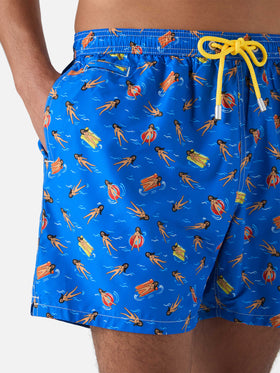 Lightweight fabric swim shorts Lighting with fun doll print
