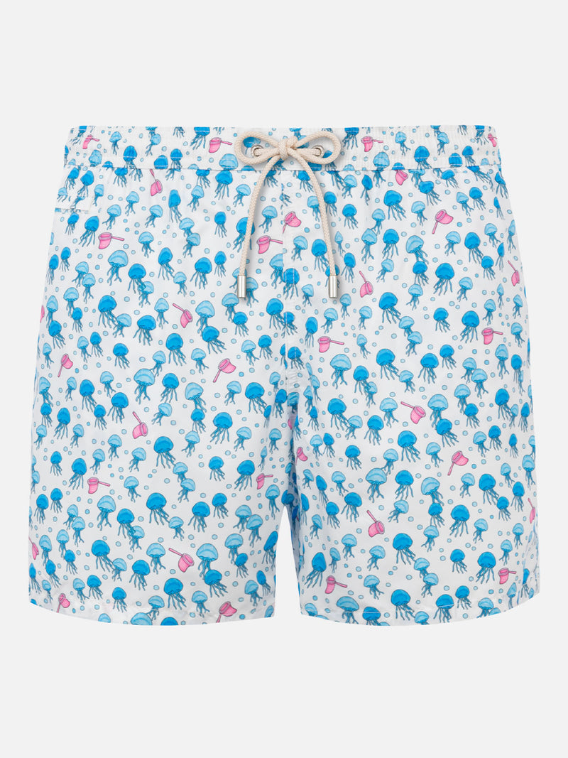 Man light fabric swim shorts with jellyfish print