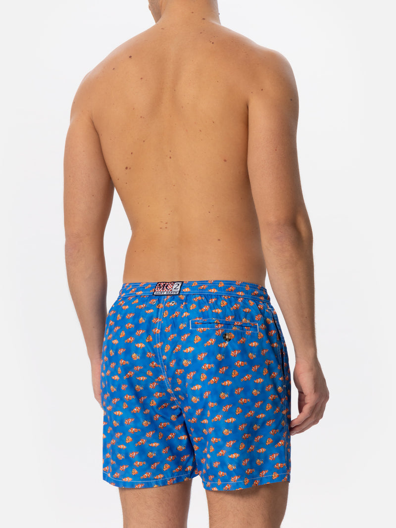 Man light fabric swim shorts with clownfish print