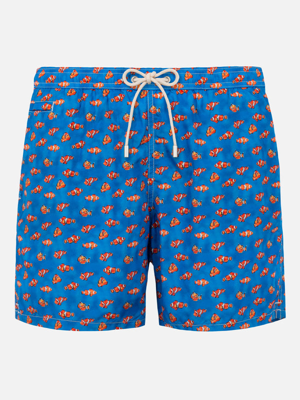 Man light fabric swim shorts with clownfish print