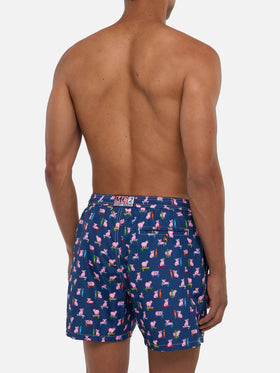 Man light fabric swim shorts with skater pigs print