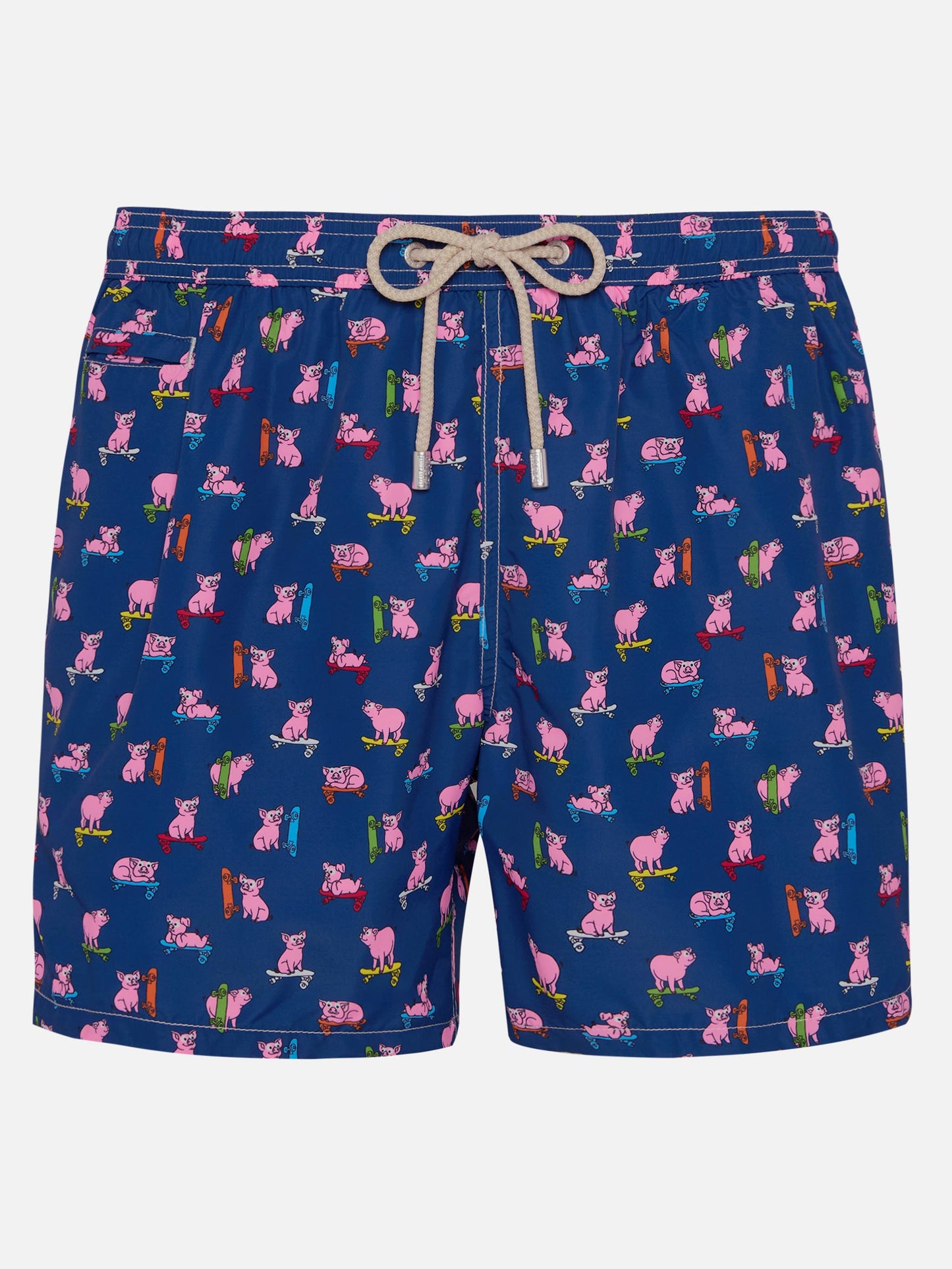 Man light fabric swim shorts with skater pigs print