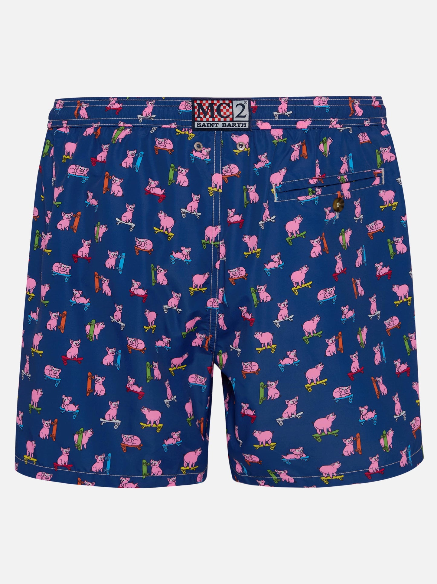 Man light fabric swim shorts with skater pigs print