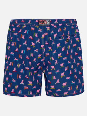 Man light fabric swim shorts with skater pigs print