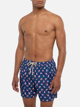 Man light fabric swim shorts with skater pigs print