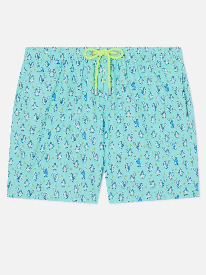 Badeshorts für Herren aus leichtem Stoff Lighting Micro Fantasy mit Pinguin-Print