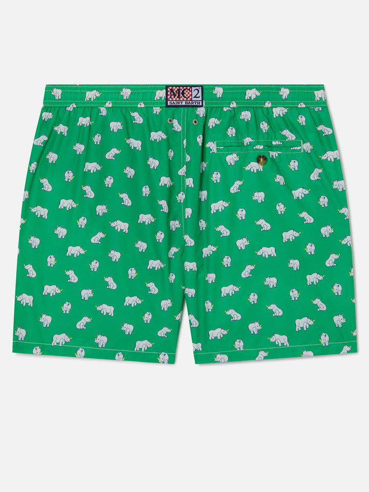 Lighting Micro Fantasy swim shorts in technical fabric with rhino pattern in green and multicolor