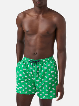 Lighting Micro Fantasy swim shorts in technical fabric with rhino pattern in green and multicolor