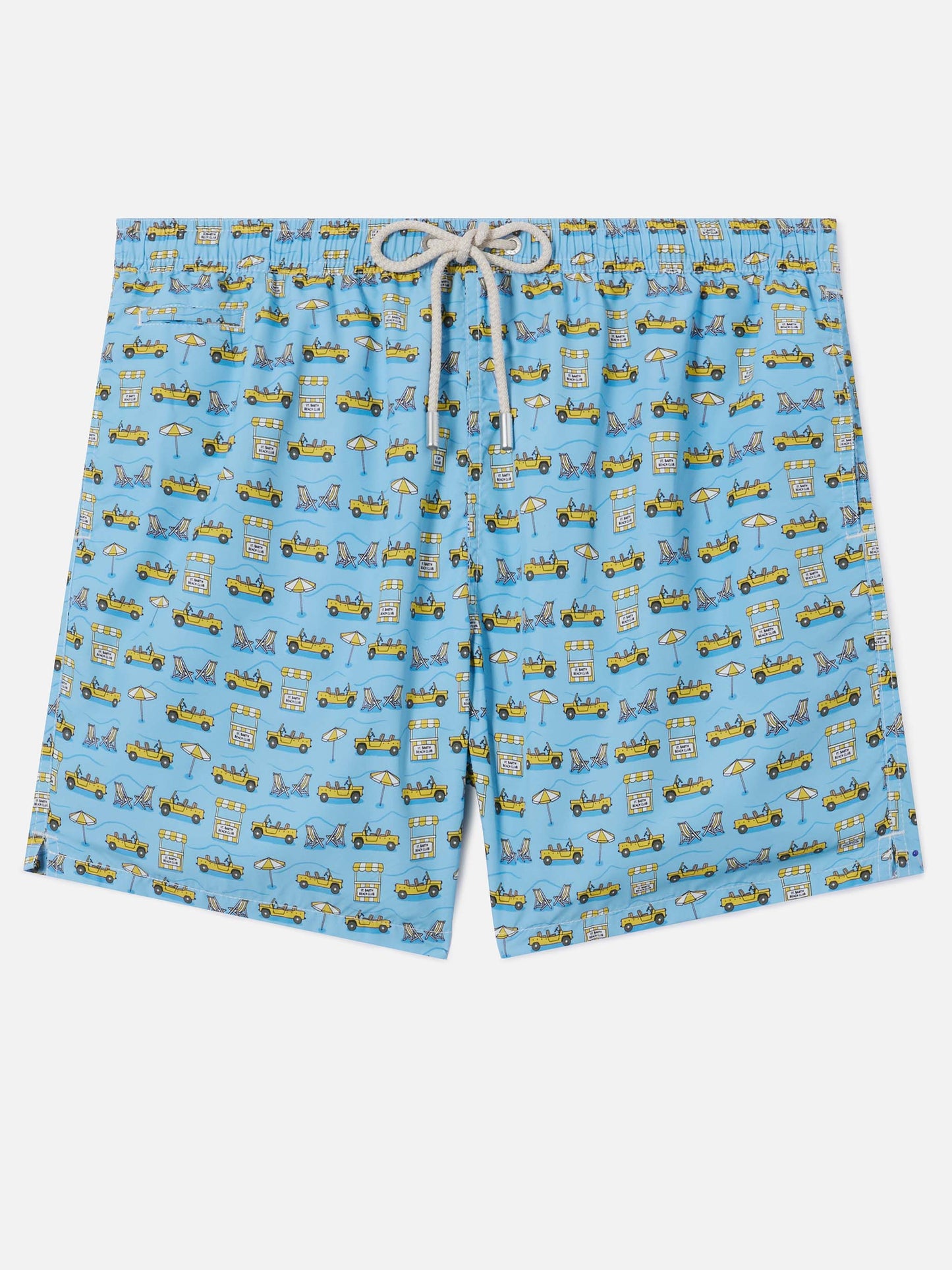 Light blue Lighting Micro swim shorts with road to Formentera all-over print