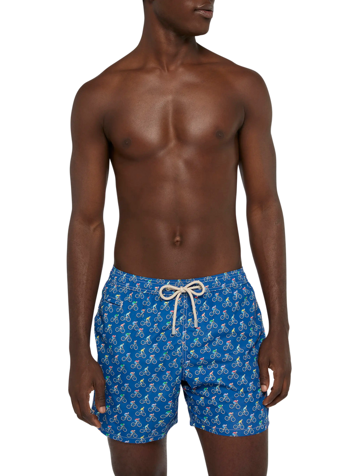 Lightweight fabric swim shorts Lighting with bikers  print