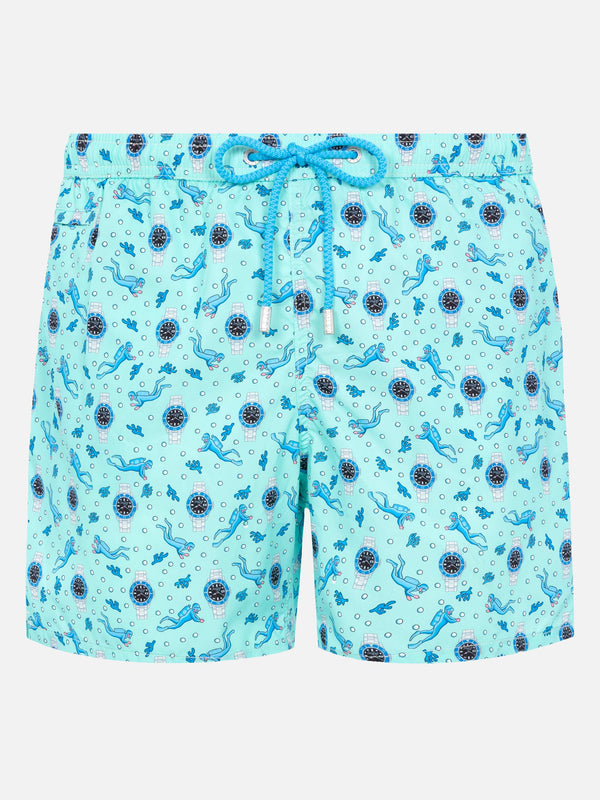 Lightweight fabric swim shorts Lighting with watch print