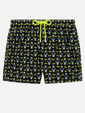 Lightweight fabric swim shorts Lighting with watch print