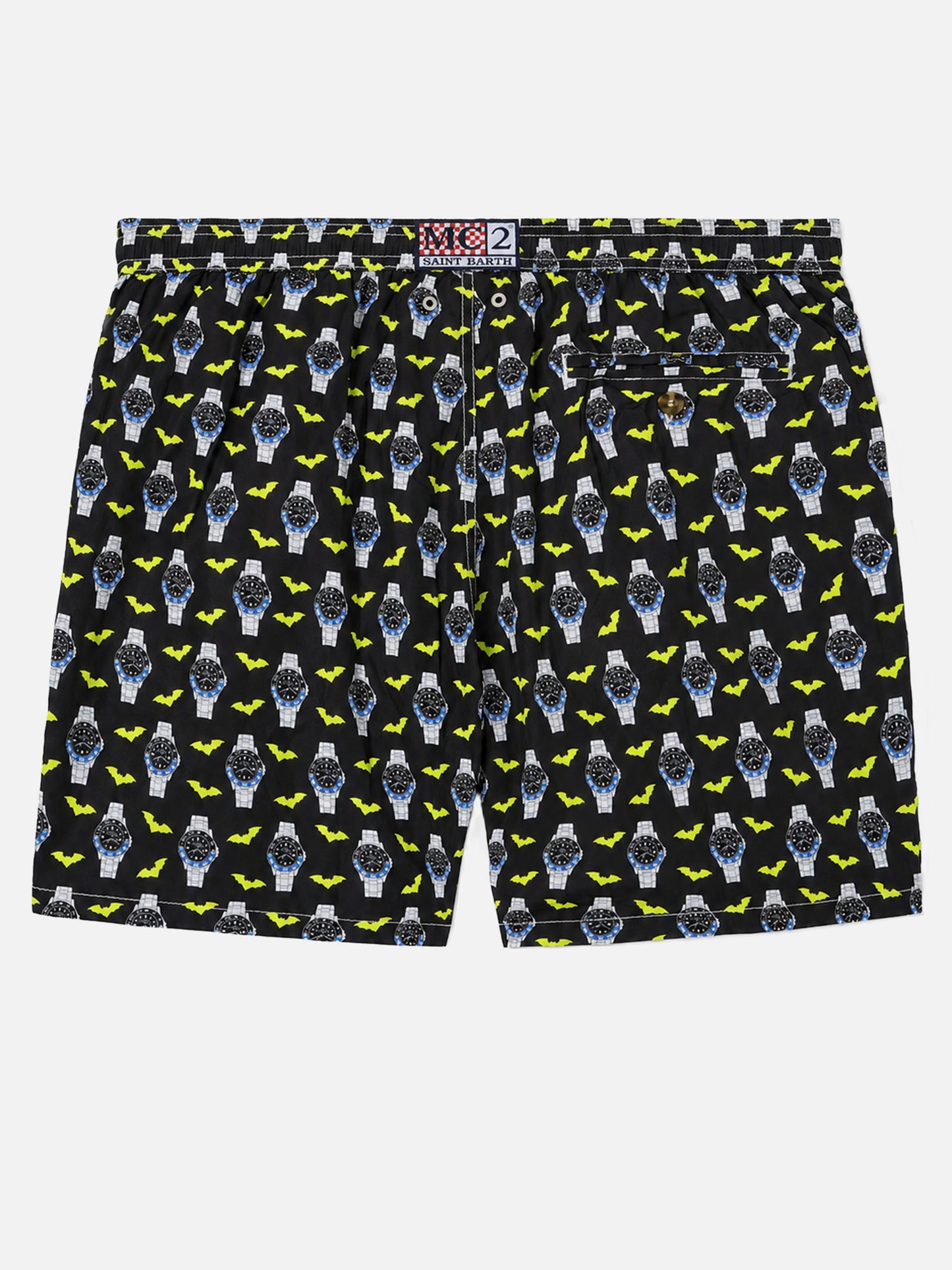 Lightweight fabric swim shorts Lighting with watch print