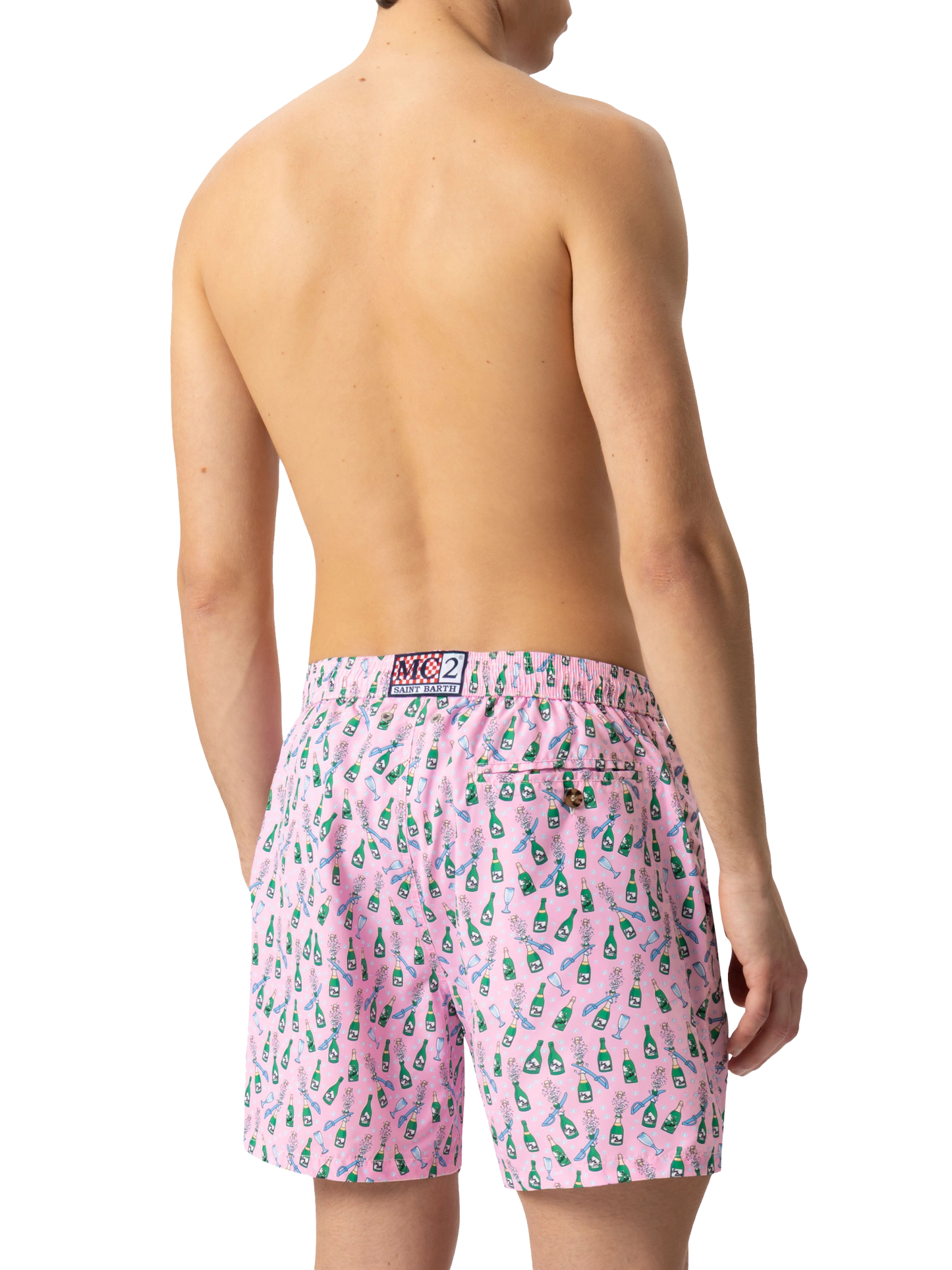 Badeshorts aus leichtem Stoff „Lighting“ mit Sabrage- und Flaschendruck