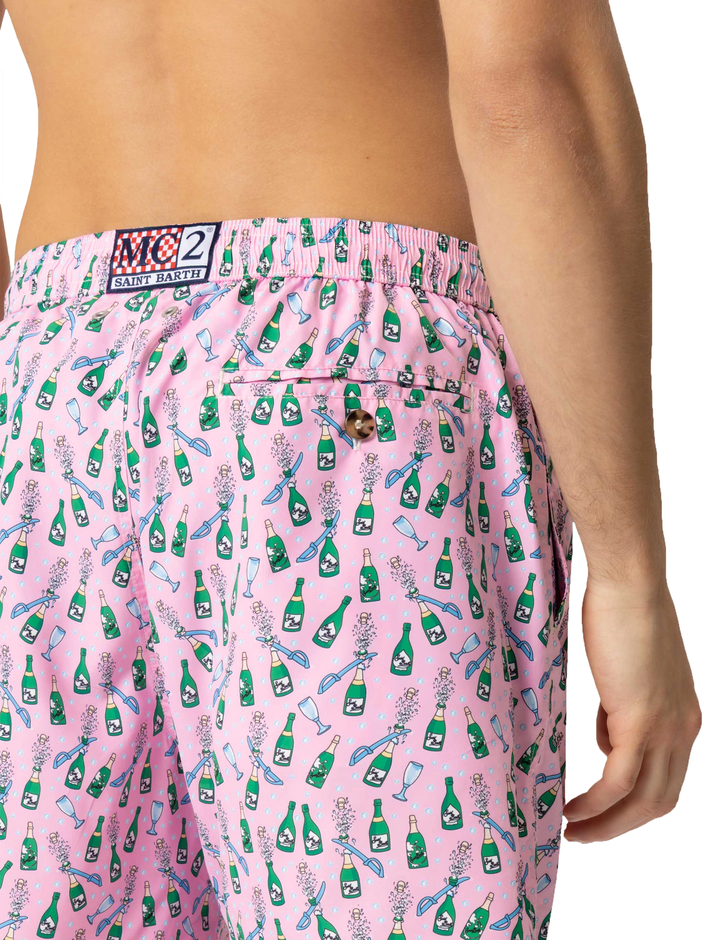 Badeshorts aus leichtem Stoff „Lighting“ mit Sabrage- und Flaschendruck