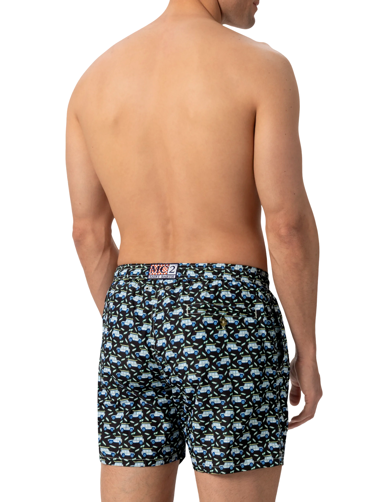 Lightweight fabric swim shorts Lighting with off-road car print
