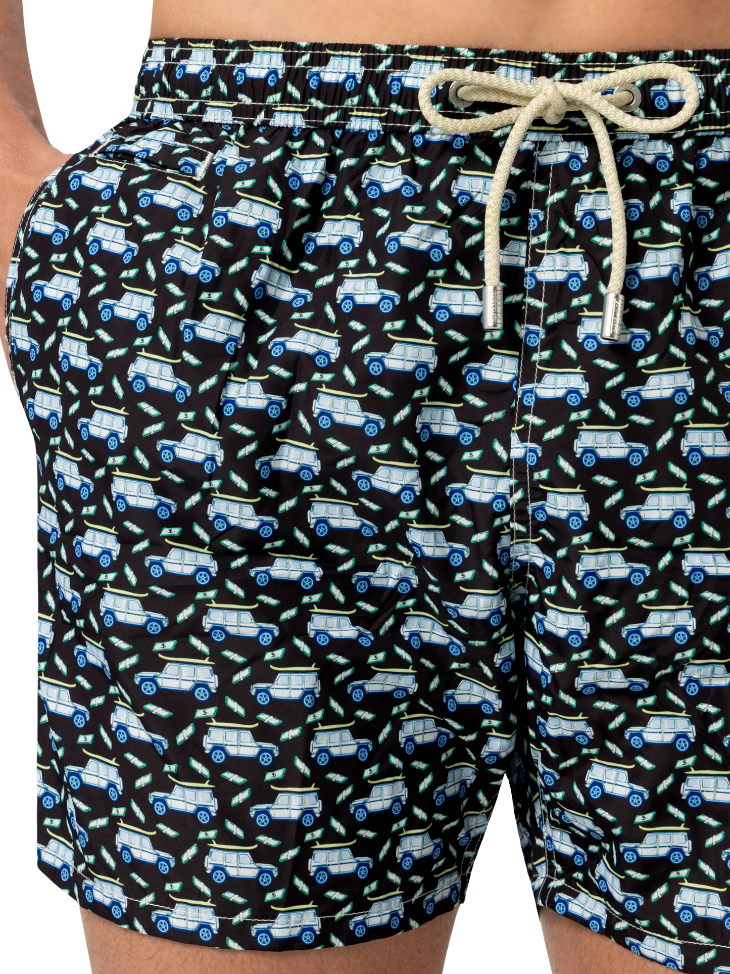 Lightweight fabric swim shorts Lighting with off-road car print