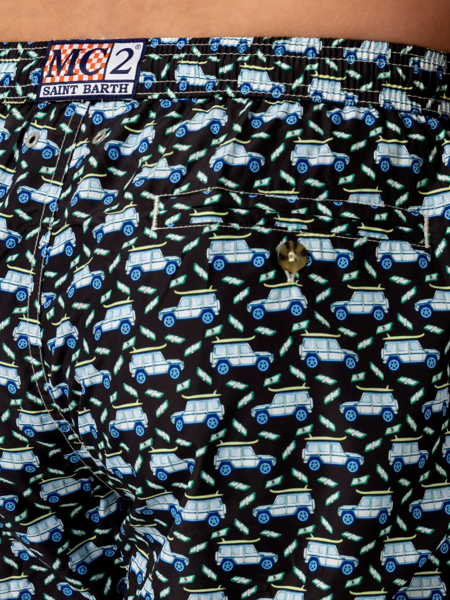 Lightweight fabric swim shorts Lighting with off-road car print