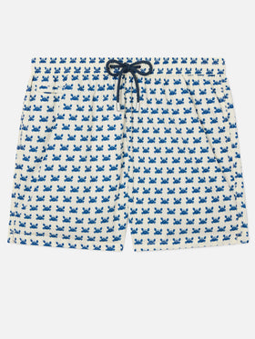 Weiße White Lighting Micro-Badeshorts mit durchgehendem Krabben-Print 