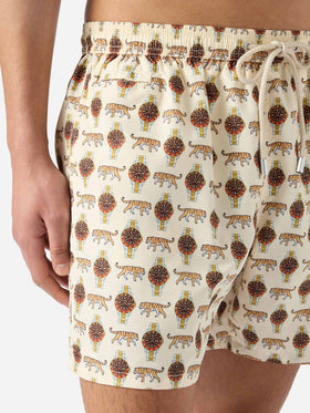 Beige Lighting Micro swim shorts with wild watch print