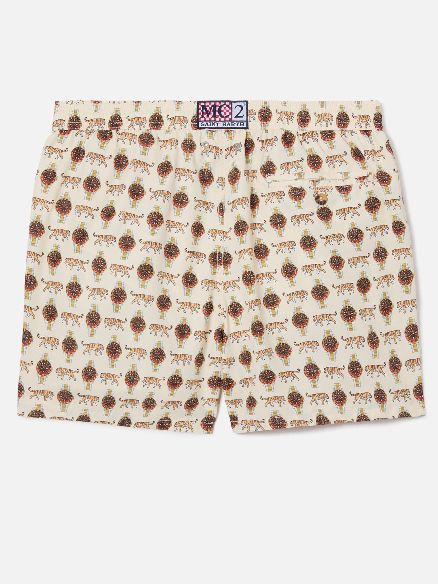 Beige Lighting Micro swim shorts with wild watch print