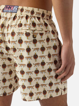 Beige Lighting Micro swim shorts with wild watch print