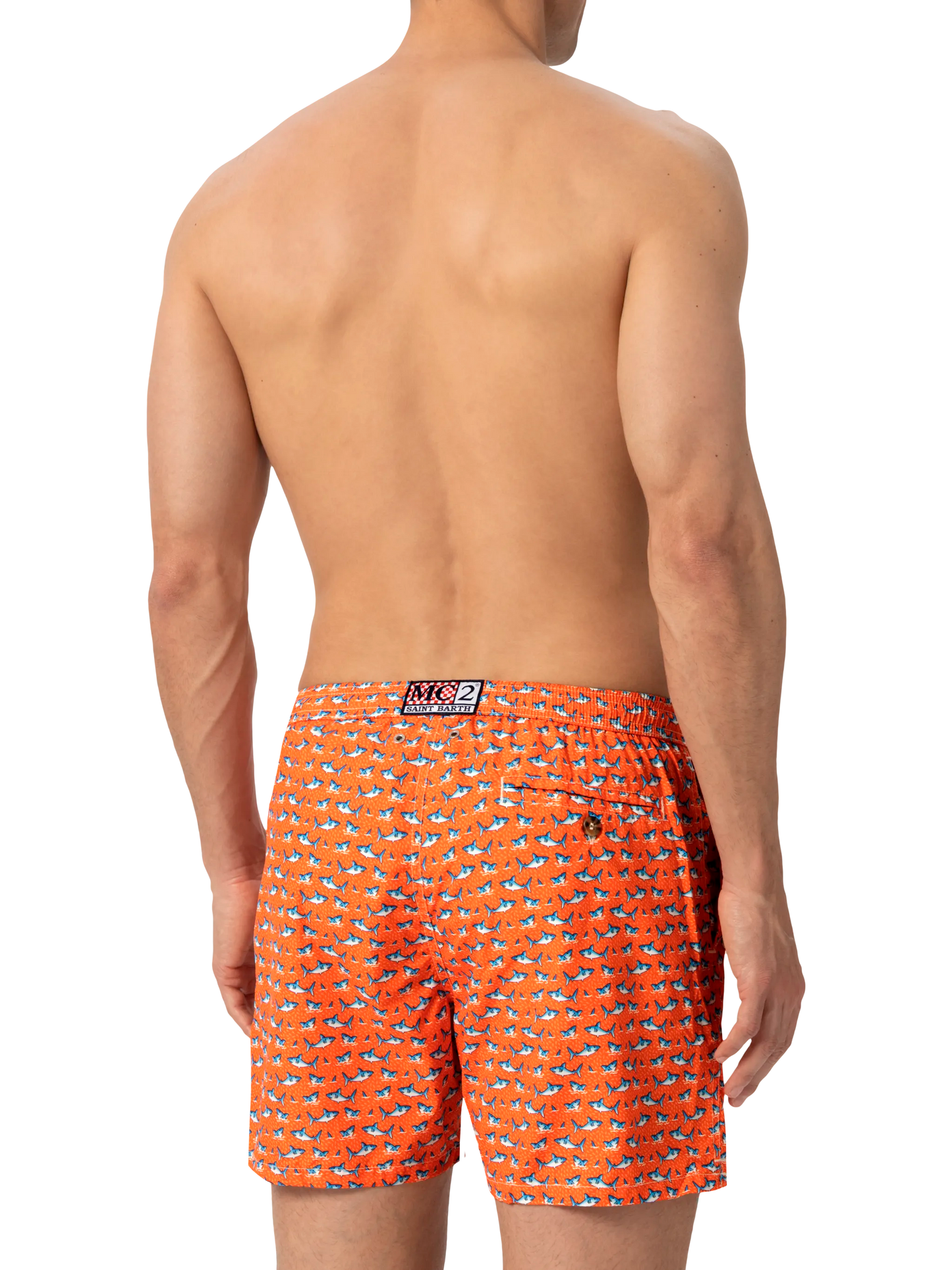 Lightweight fabric swim shorts Lighting with micro shark print