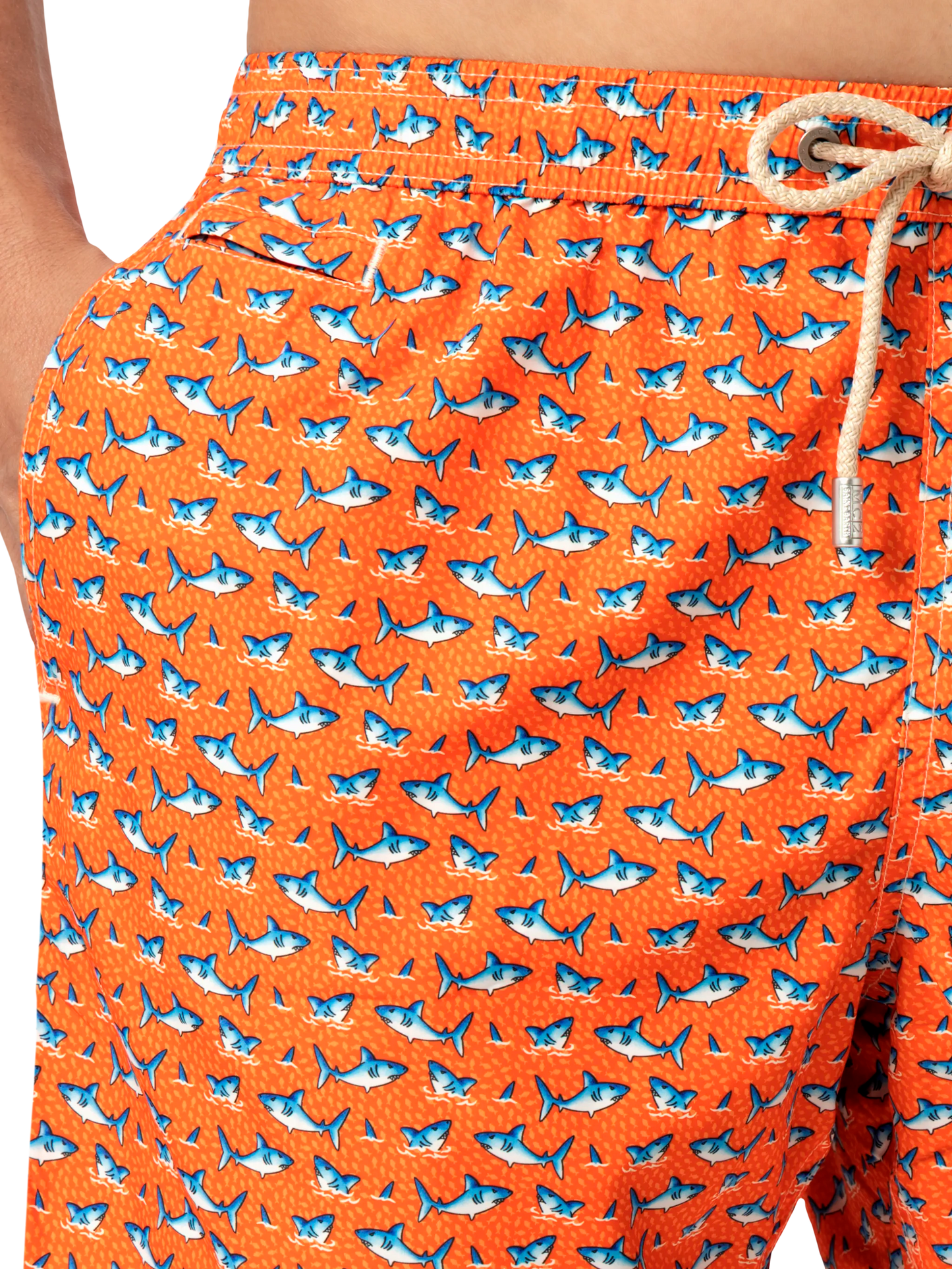 Lightweight fabric swim shorts Lighting with micro shark print