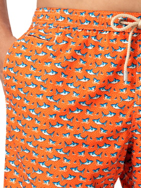 Lightweight fabric swim shorts Lighting with micro shark print