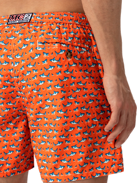 Lightweight fabric swim shorts Lighting with micro shark print