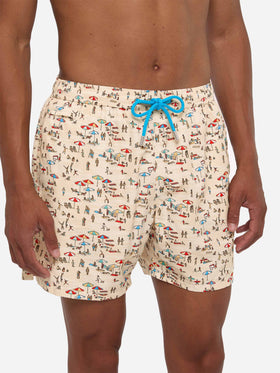 Lightweight fabric swim shorts Lighting with beach people print