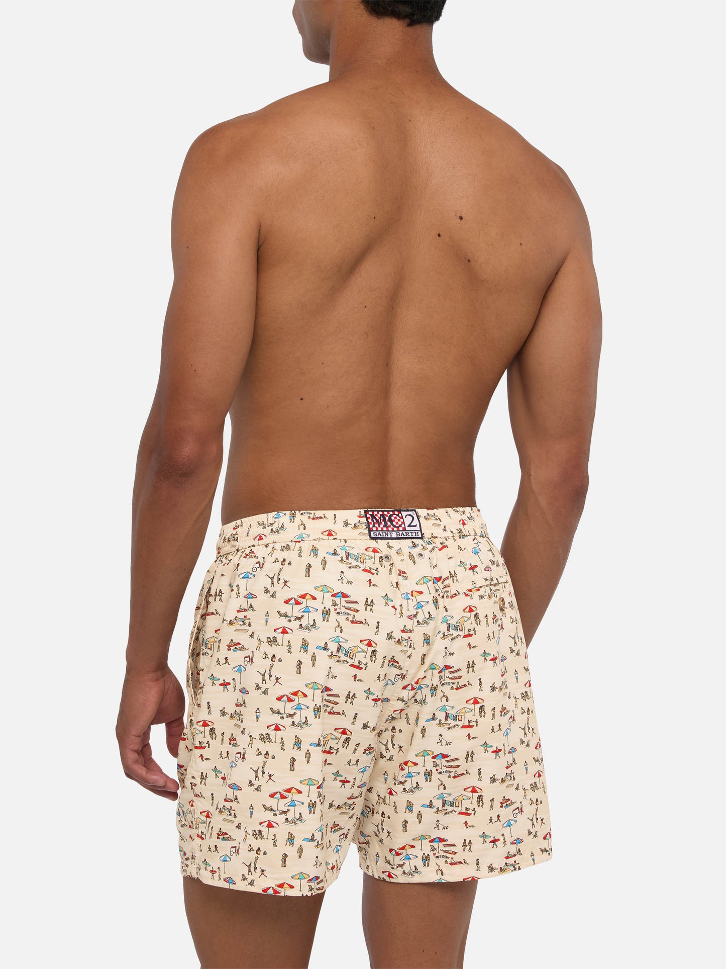 Lightweight fabric swim shorts Lighting with beach people print