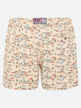 Lightweight fabric swim shorts Lighting with beach people print