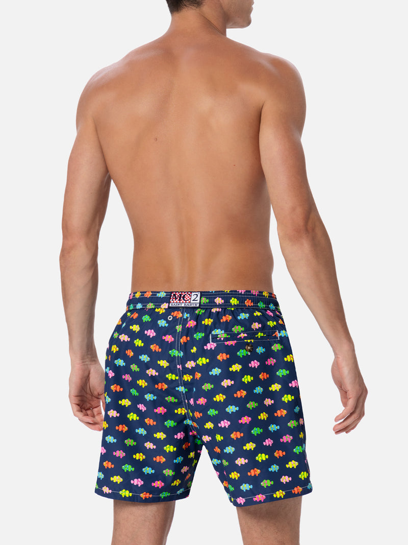 Man lightweight fabric swim-shorts Lighting Micro Fantasy with clownfishes print