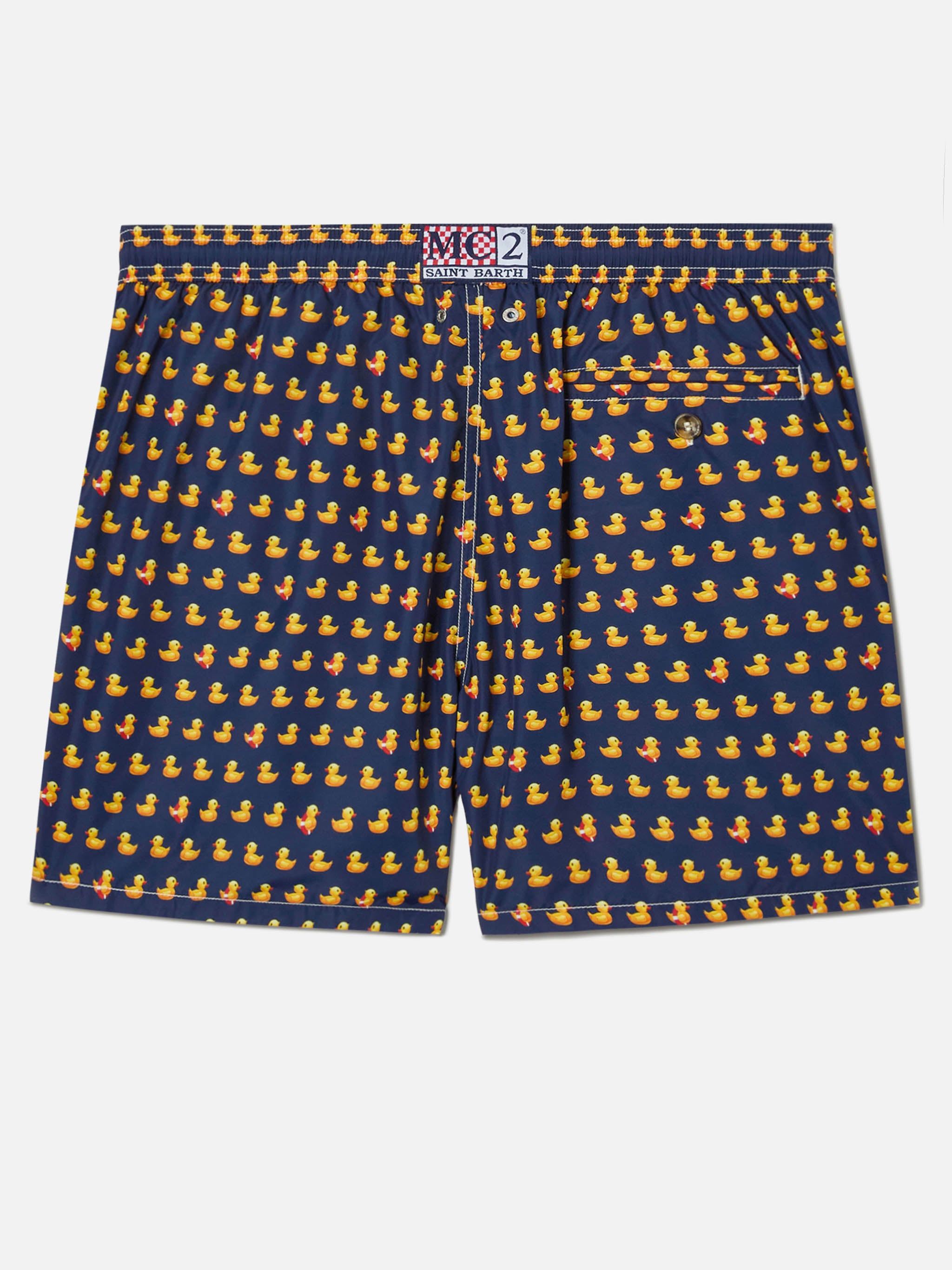 Navy Lighting Micro swim shorts with rubber duck all-over print