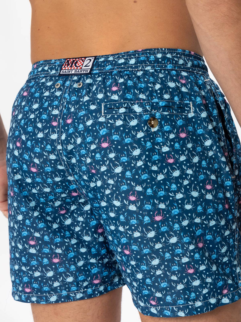 Man light fabric swim shorts with crab print