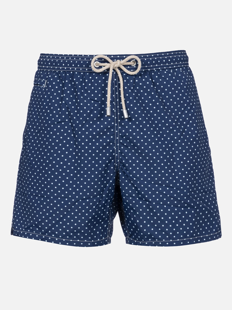 Man lightweight fabric swim-shorts Lighting Micro Fantasy with polka dots print