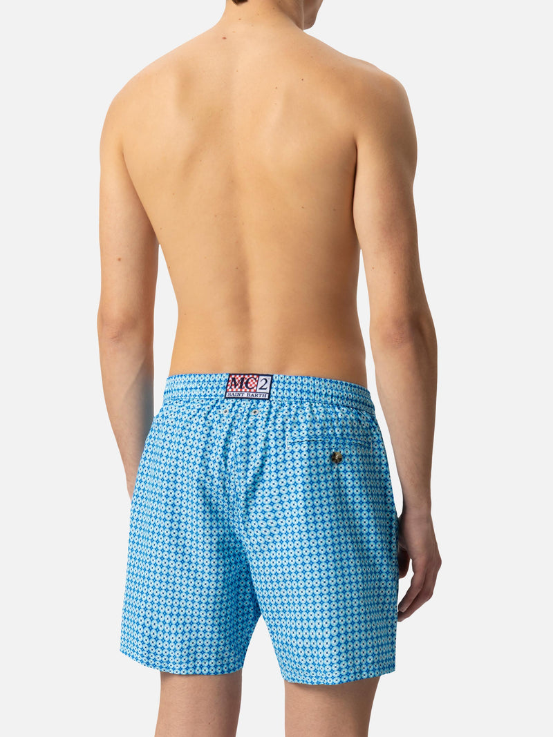 Lightweight fabric swim shorts Lighting with sporty geometric print