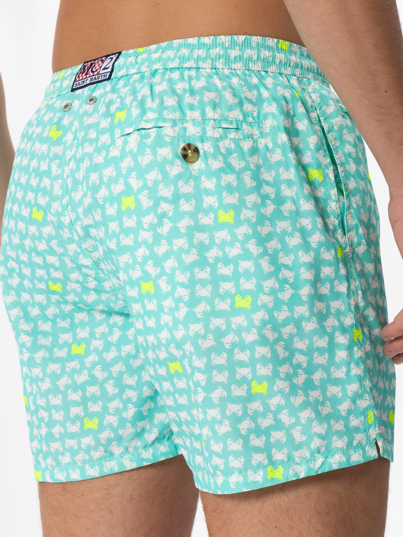 Man light fabric swim shorts with crabs print