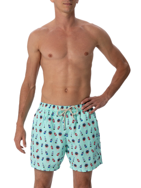 Man lightweight fabric swim-shorts Lighting Micro Fantasy with watches and drinks print - MC2 Saint Barth