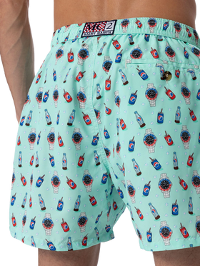Man lightweight fabric swim-shorts Lighting Micro Fantasy with watches and drinks print - MC2 Saint Barth
