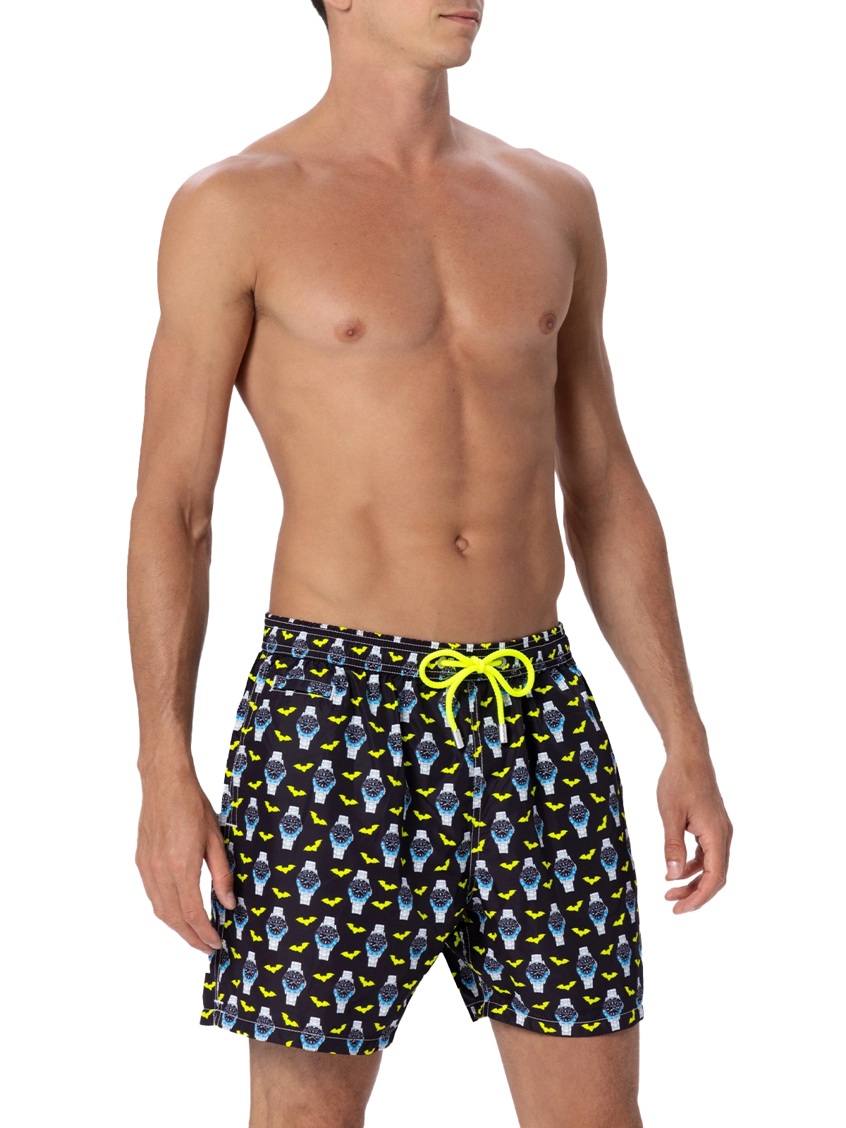 Man lightweight fabric swim-shorts Lighting Micro Fantasy with watches print - MC2 Saint Barth