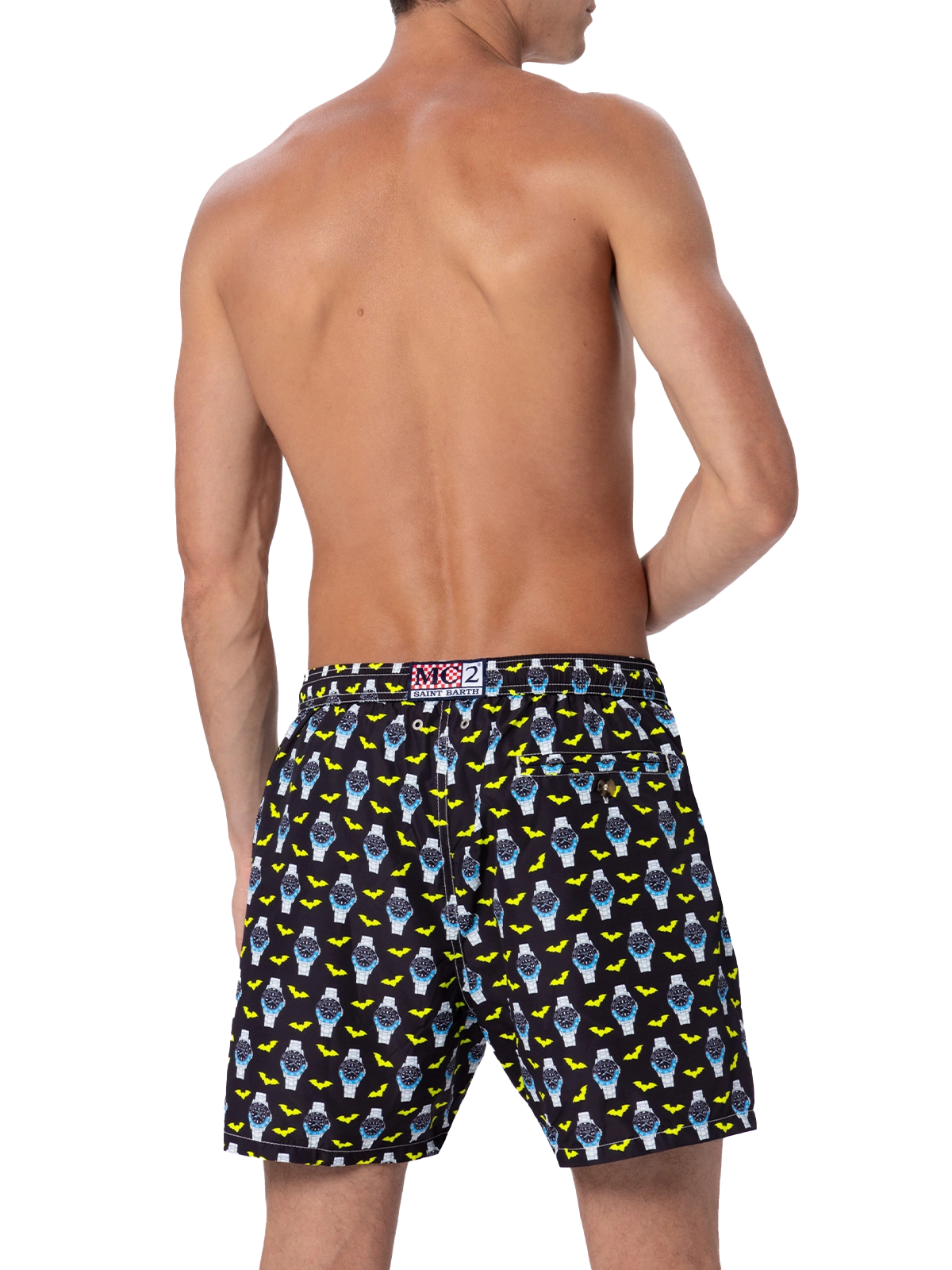 Man lightweight fabric swim-shorts Lighting Micro Fantasy with watches print - MC2 Saint Barth