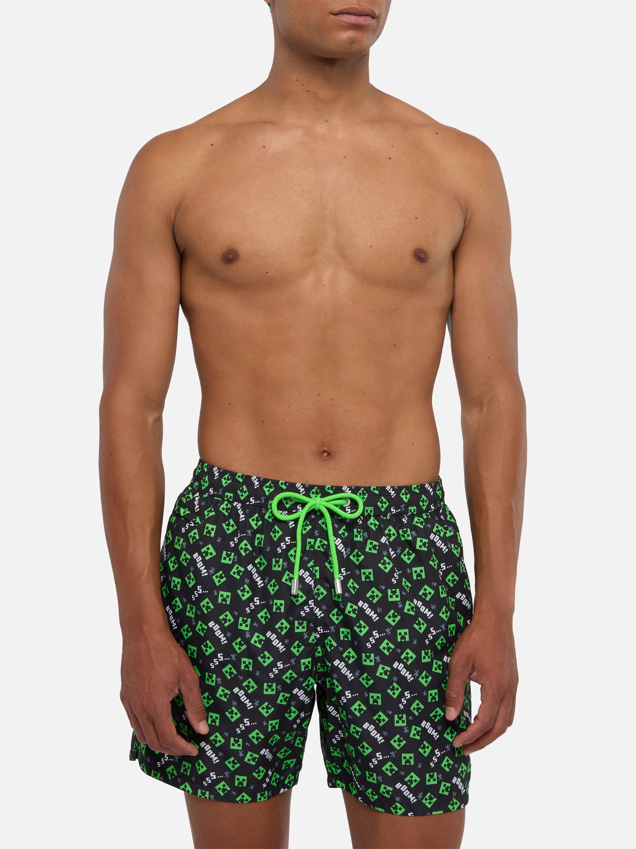 Lightweight fabric swim shorts Lighting with Minecraft print